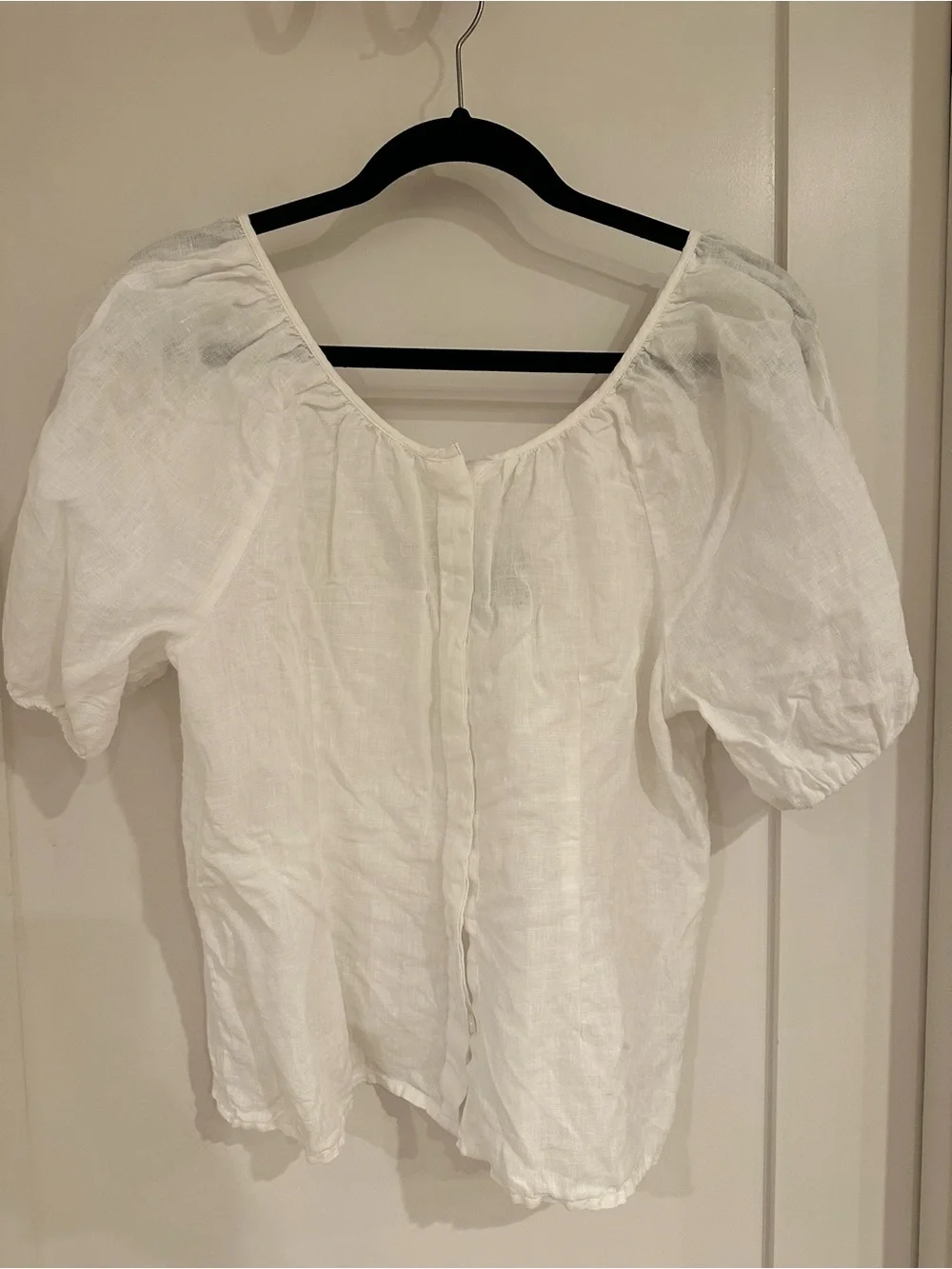 J. Crew White Puff Sleeve Tie-Back Top
